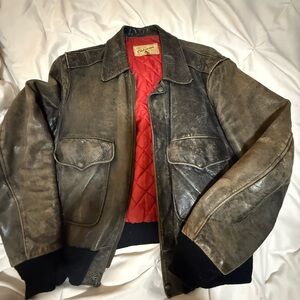 Sears Brown Leather Bomber Jacket with Red Interior